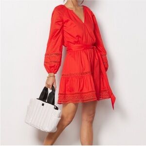 Evereve Vibrant Red Lace-Trimmed Dress